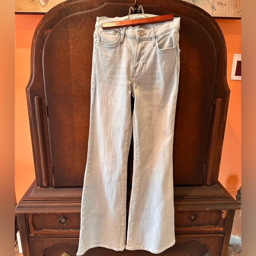 FRAME Denim Jeans Women’s 24 Blue Le High Flare Light Wash Low Rise Raw Hem USA